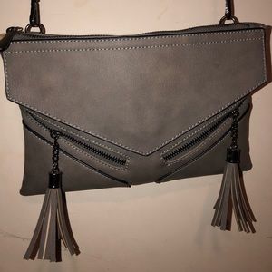 Gray Suede Zipper Crossbody Mini Bag